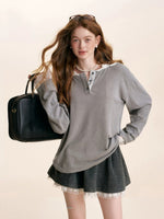 Lace Hooded Long-Sleeve T-Shirt