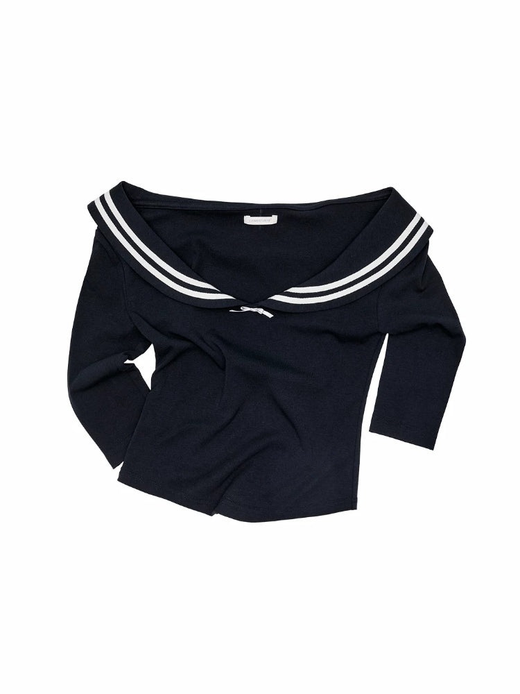 Off-Shoulder Navy Knit Top