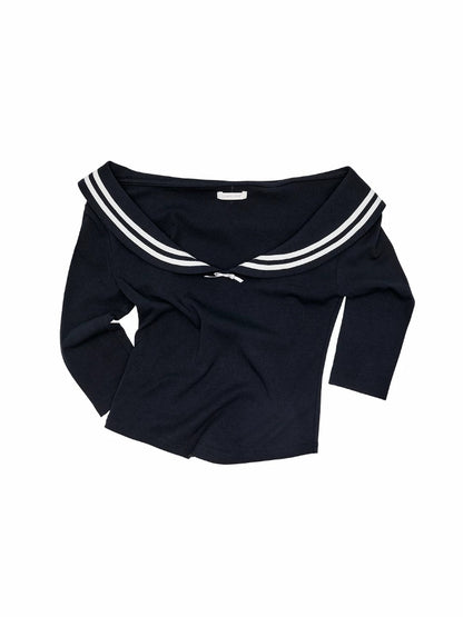 Off-Shoulder Navy Knit Top