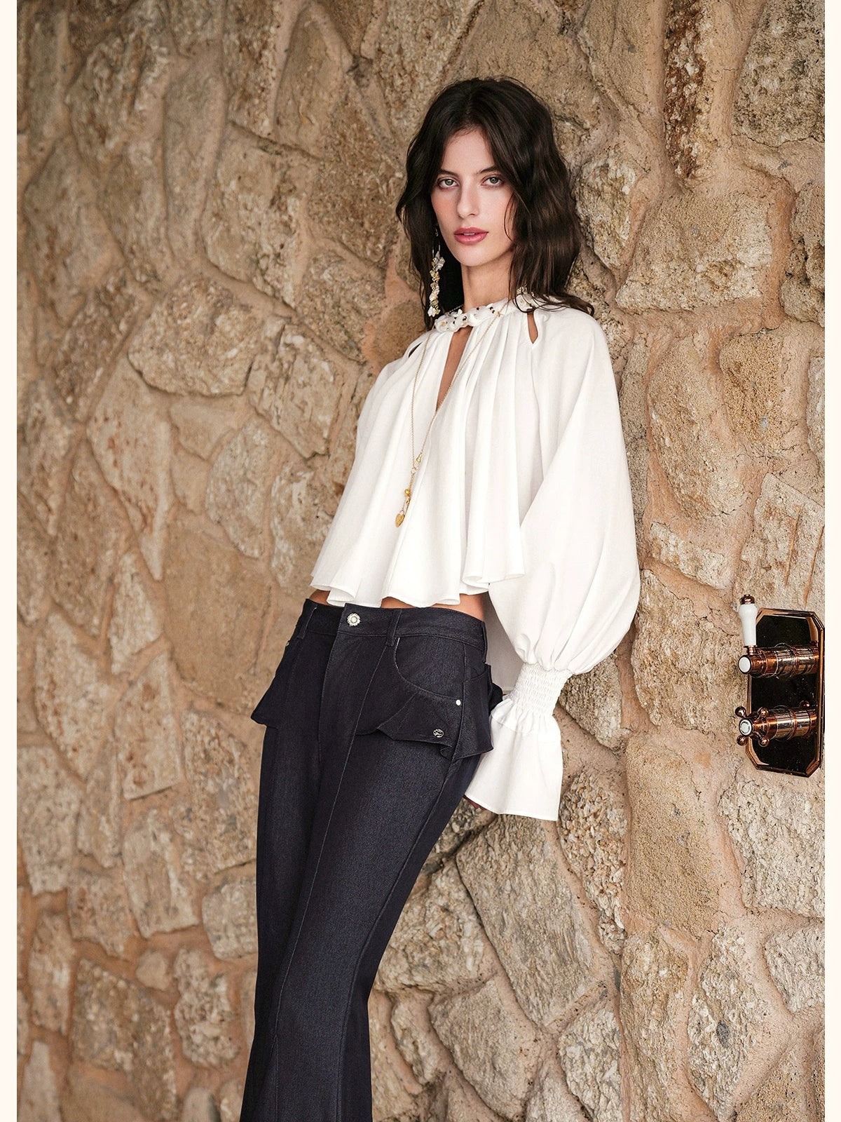 Rope Detail Flared Sleeve Blouse