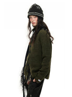 Vintage Stand Collar Knit Cardigan