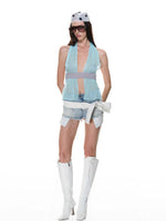 Cross Cutout Denim Shorts