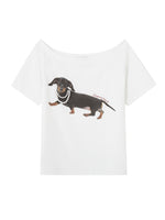 Off-Shoulder Pearl Embroidered Asymmetrical T-shirt