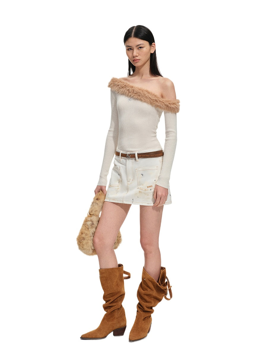 Sculptural Off-Shoulder Knit Sweater