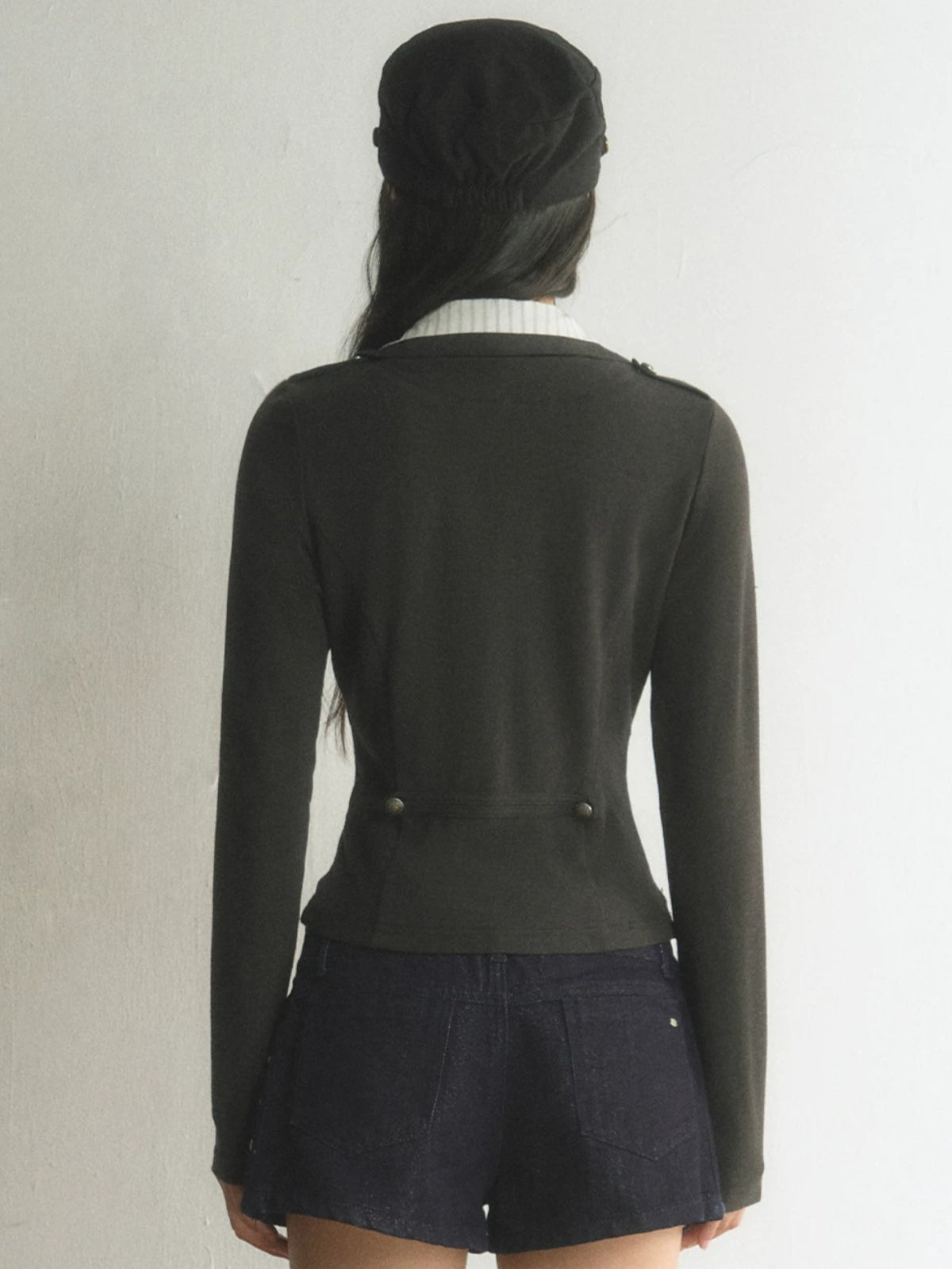 Vintage Double-Breasted Layered Cropped Jacket