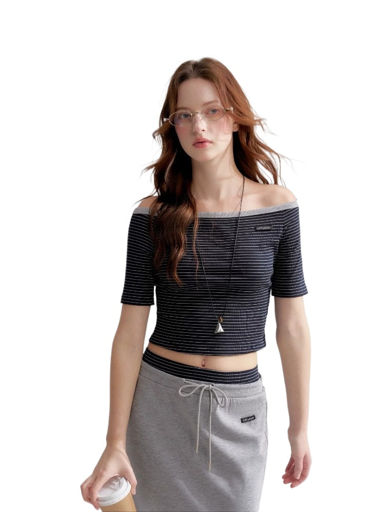 Contrast Stripe Bardot Set
