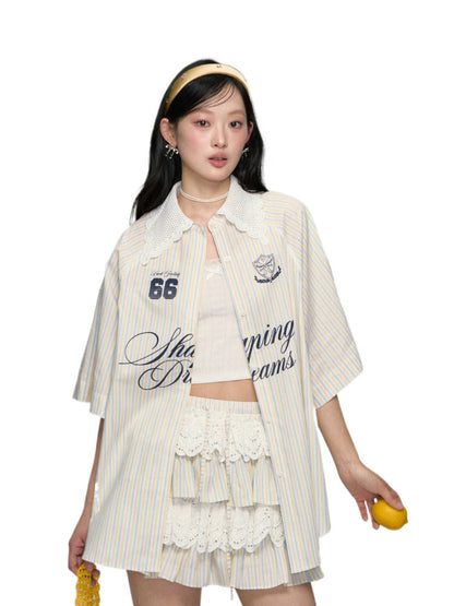 Striped Jersey Shirt Coat &amp; Skirt Set