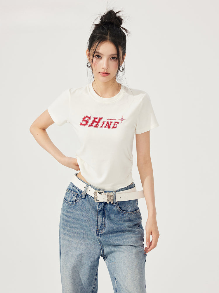 Letter Embroidered High-Elasticity T-Shirt
