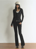 Contrast Bow V-Neck Layered T-Shirt