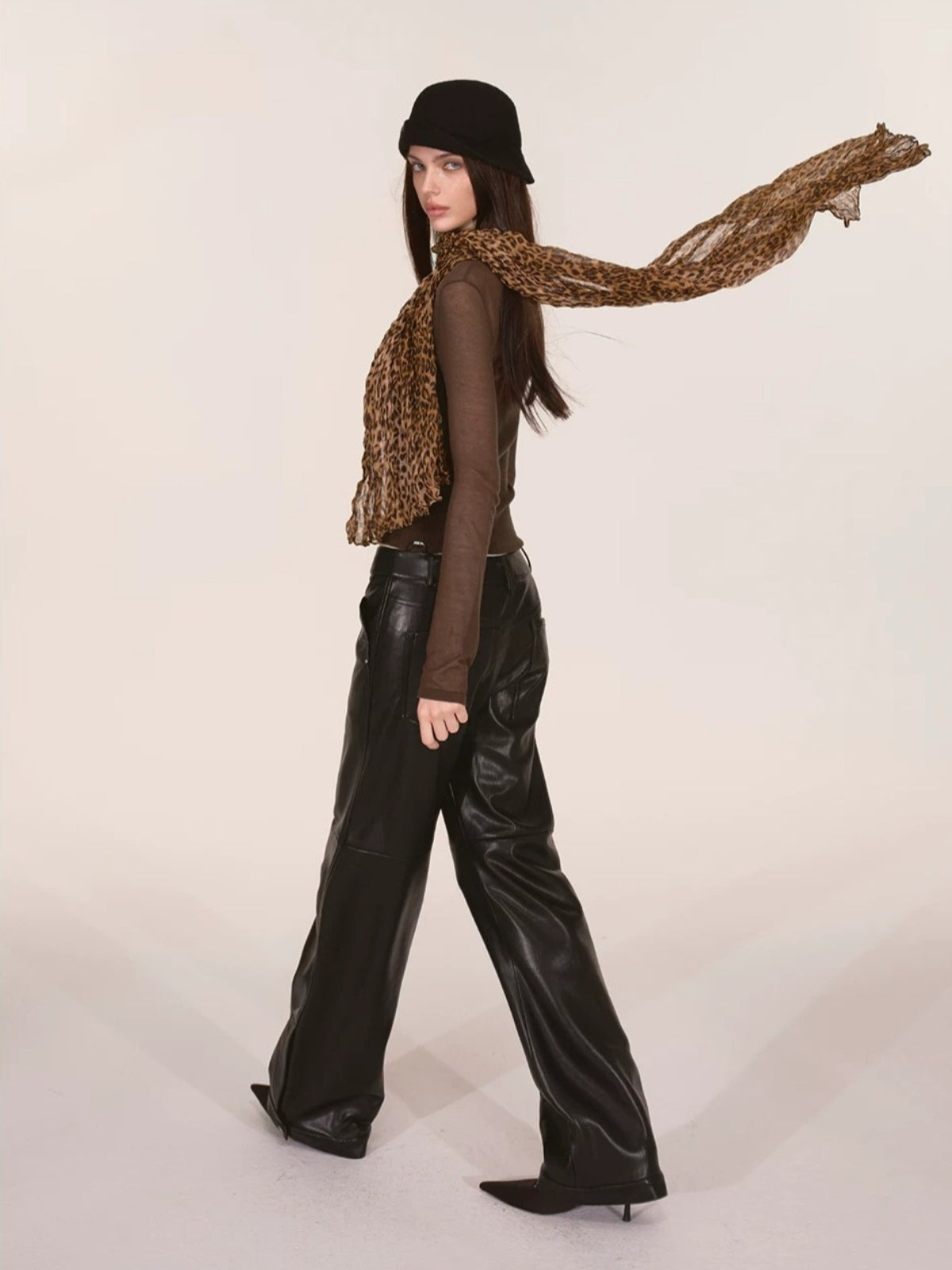 Vintage Leopard Print Pleated Long Scarf