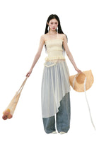 Irregular Strapless Mesh Dress