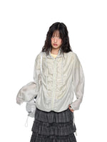 Gathered Tie Plaid Lightweight Blouse