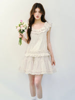 Beige Ruffle Drawstring Dress
