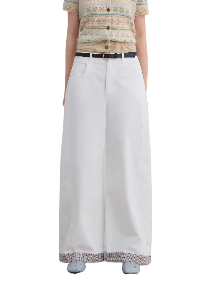 Plaid Cuff Curved Pants