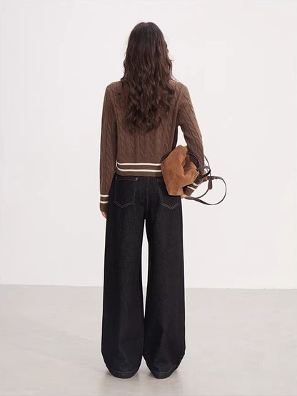 Color Block Stripes V-neck Embroidered Sweater