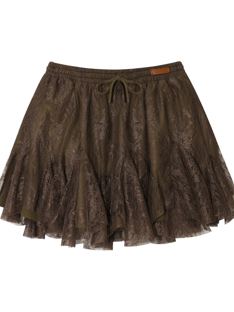 High-Waist Lace Tie Puff Skirt