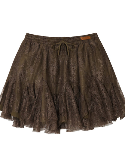 High-Waist Lace Tie Puff Skirt