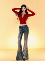 Lace Backless Tie-Up Long Sleeve T-shirt