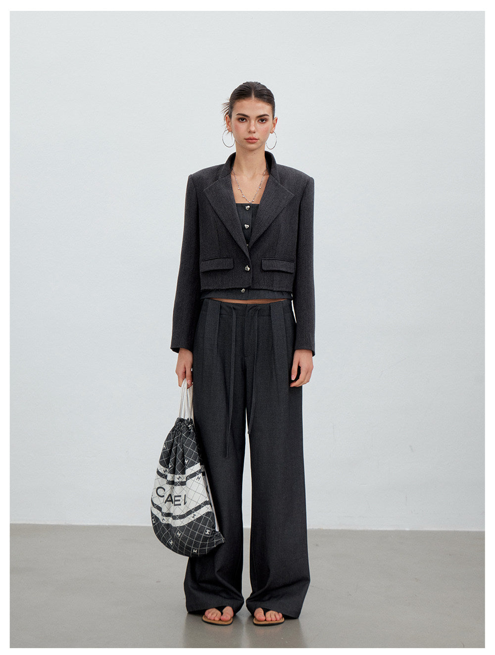 Pleated Drawstring Wide Trousers