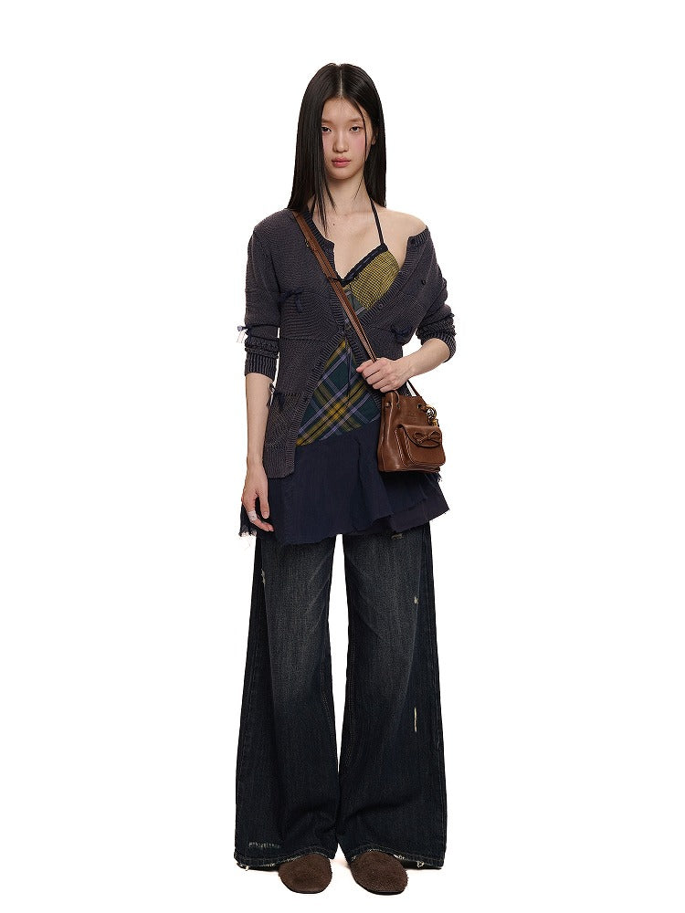 Vintage Double-Layer Cotton Plaid Cami Dress