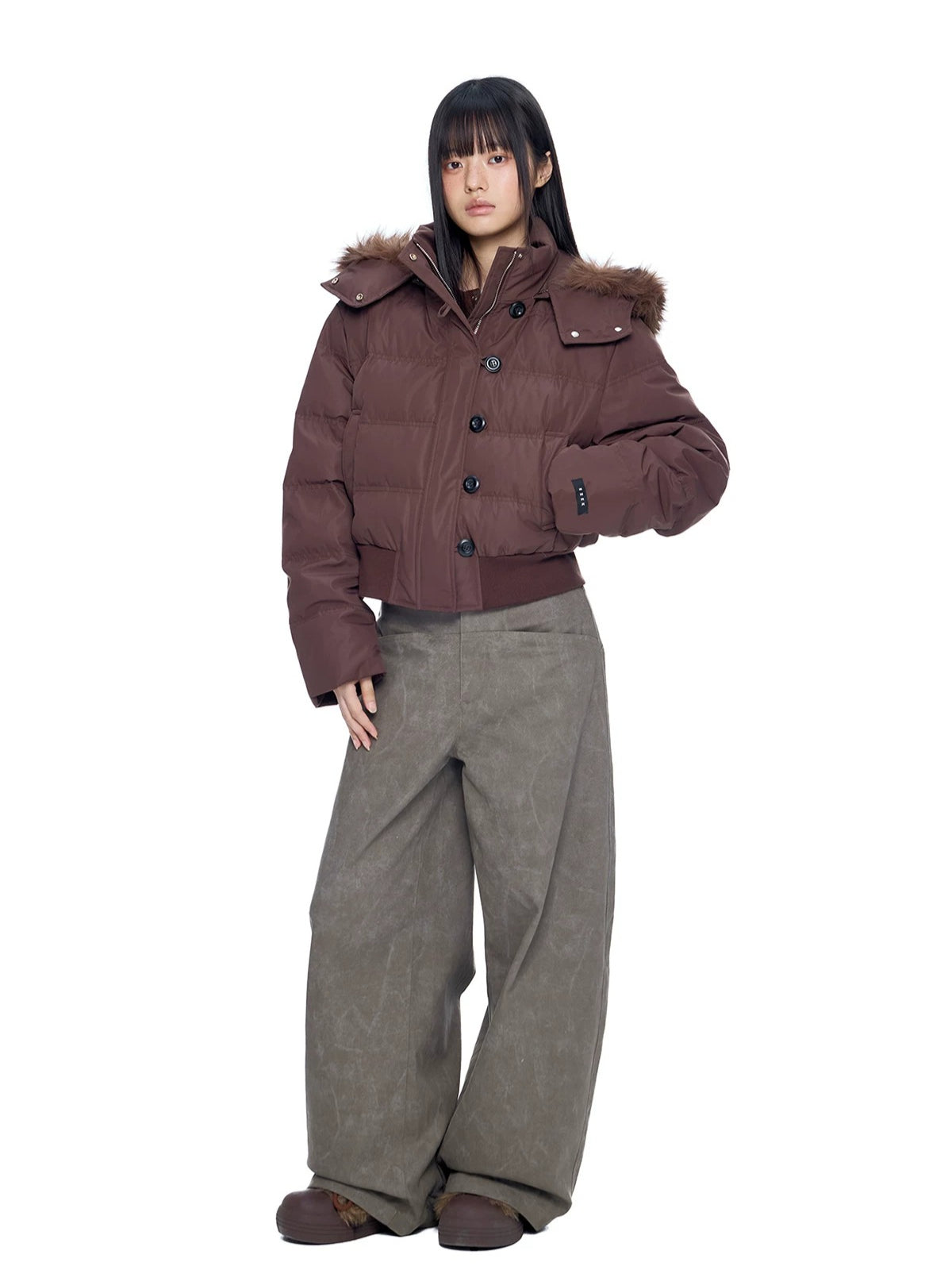 Fur Collar Hooded Cropped Down
