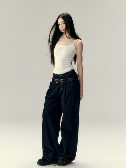 Original Color Wide-Leg Loose Denim Jeans
