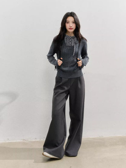 Deep Gray Plaid Waist Straight Pants