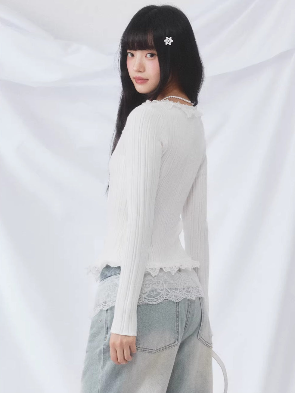 Lace Trim Knit Top