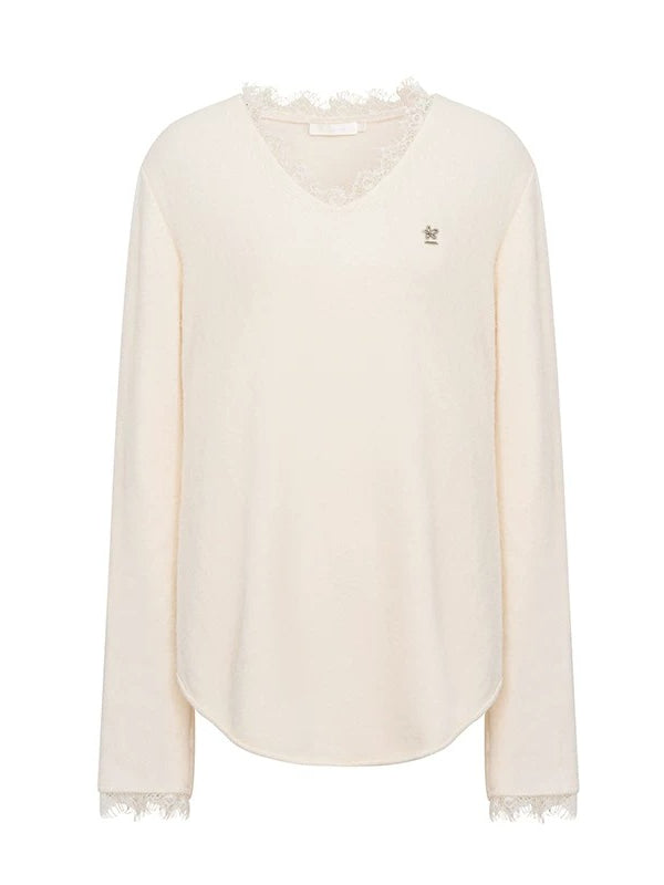 Cream V-Neck Knit Set