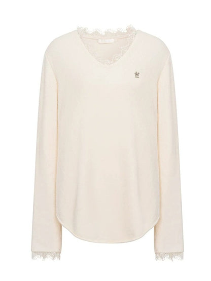Cream V-Neck Knit Set