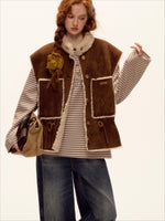 Reversible Suede Drawstring Shearling Vest