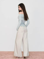Off-Shoulder Long Sleeve Knit Tee