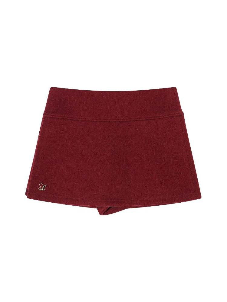 Faux-Layer Wool A-Line Skort