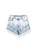 Gradient Floral Elastic Skinny Denim Shorts