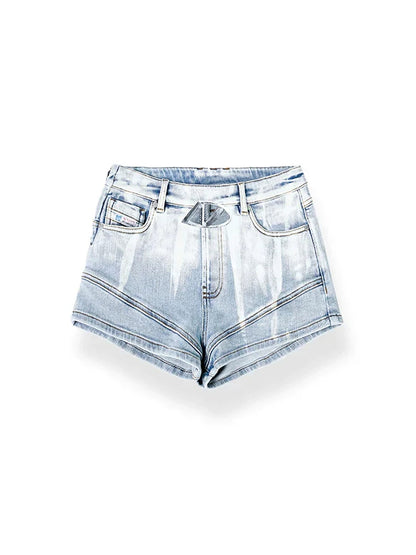 Gradient Floral Elastic Skinny Denim Shorts