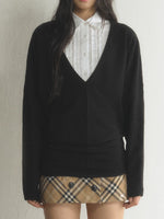 Deep V-Neck Knit Shirt Set