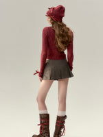 Bowknot Knit Cardigan & Hat & Scarf Set