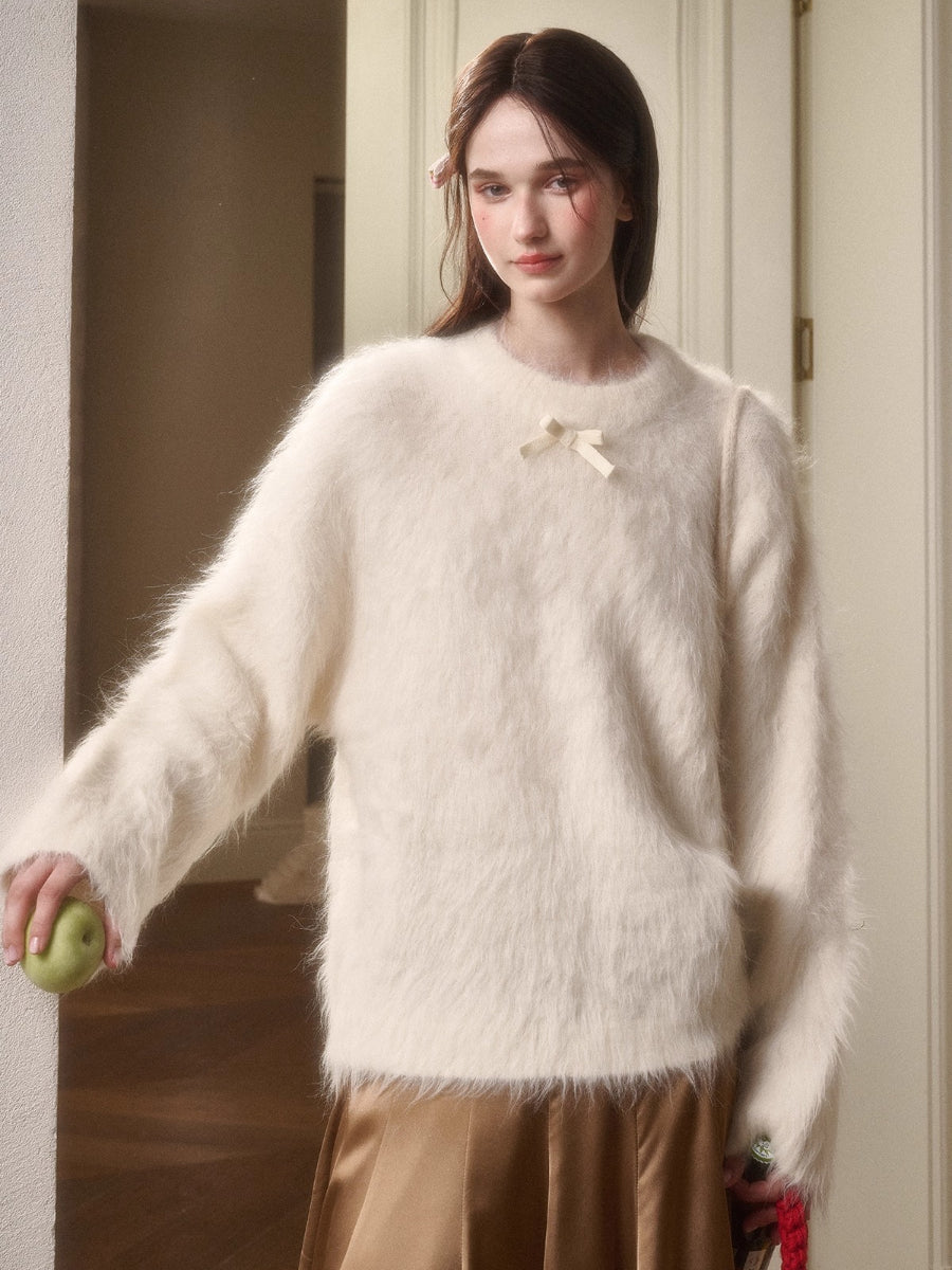 Little Lamb Alpaca-Cashmere Long Plush Crewneck