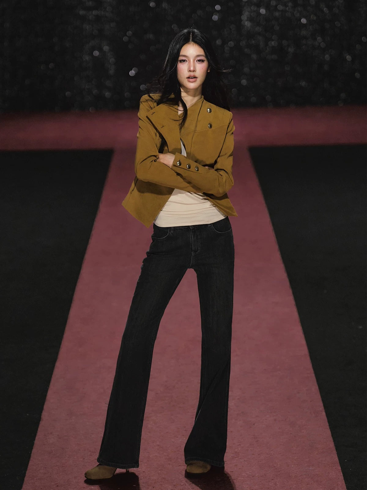 Asymmetric Diamond Quilted Faux Suede Jacket