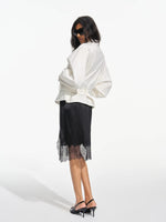 Asymmetric Lace Trim Satin Skirt