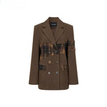 Wool Plaid Patchwork Mid-Length Coat