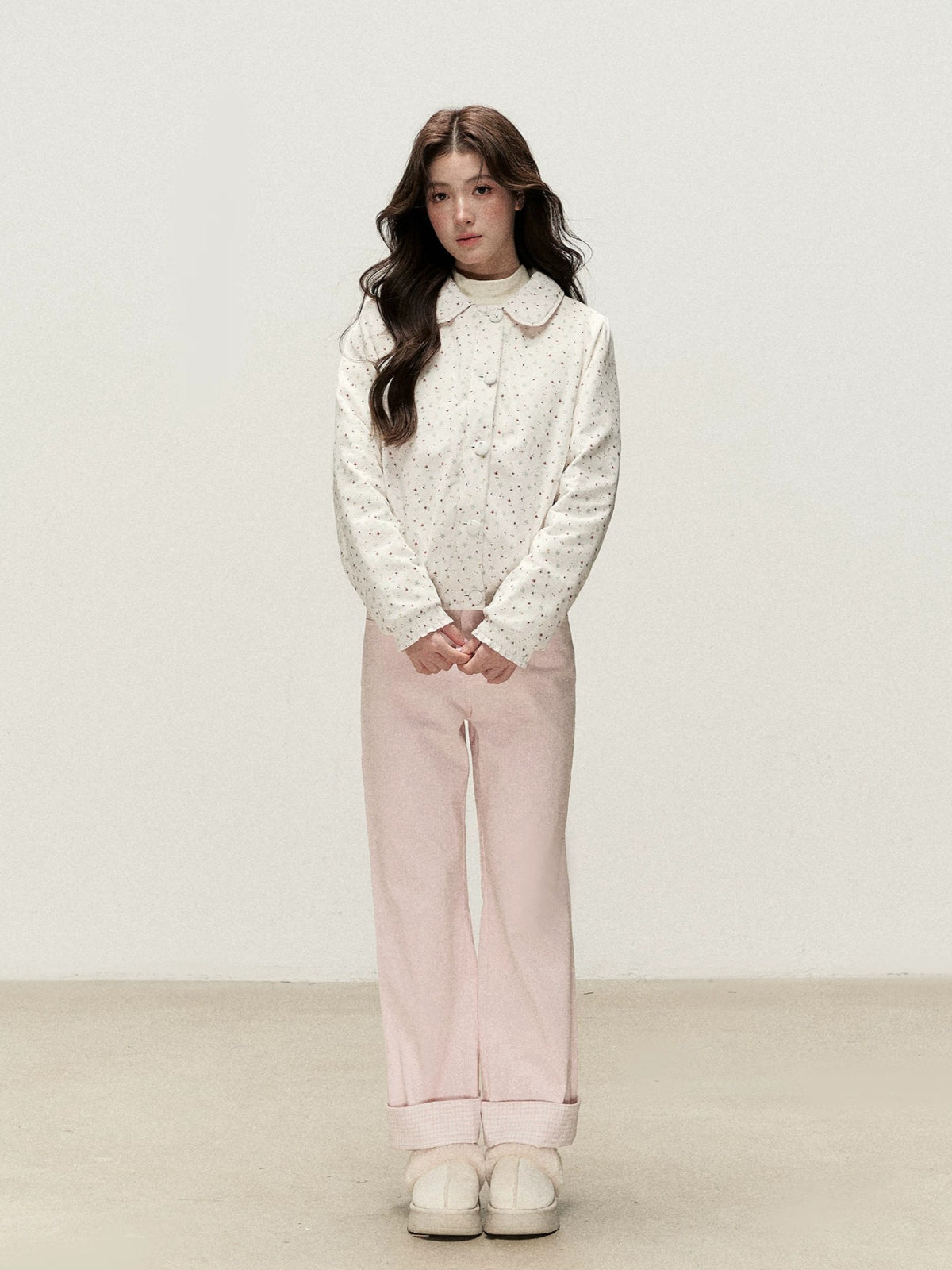 Reversible Floral Peter Pan Collar Down Jacket