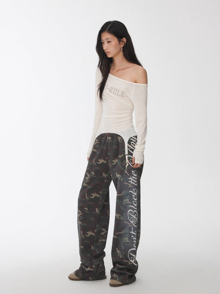 Garter Rhinestone Ruched Knit Top