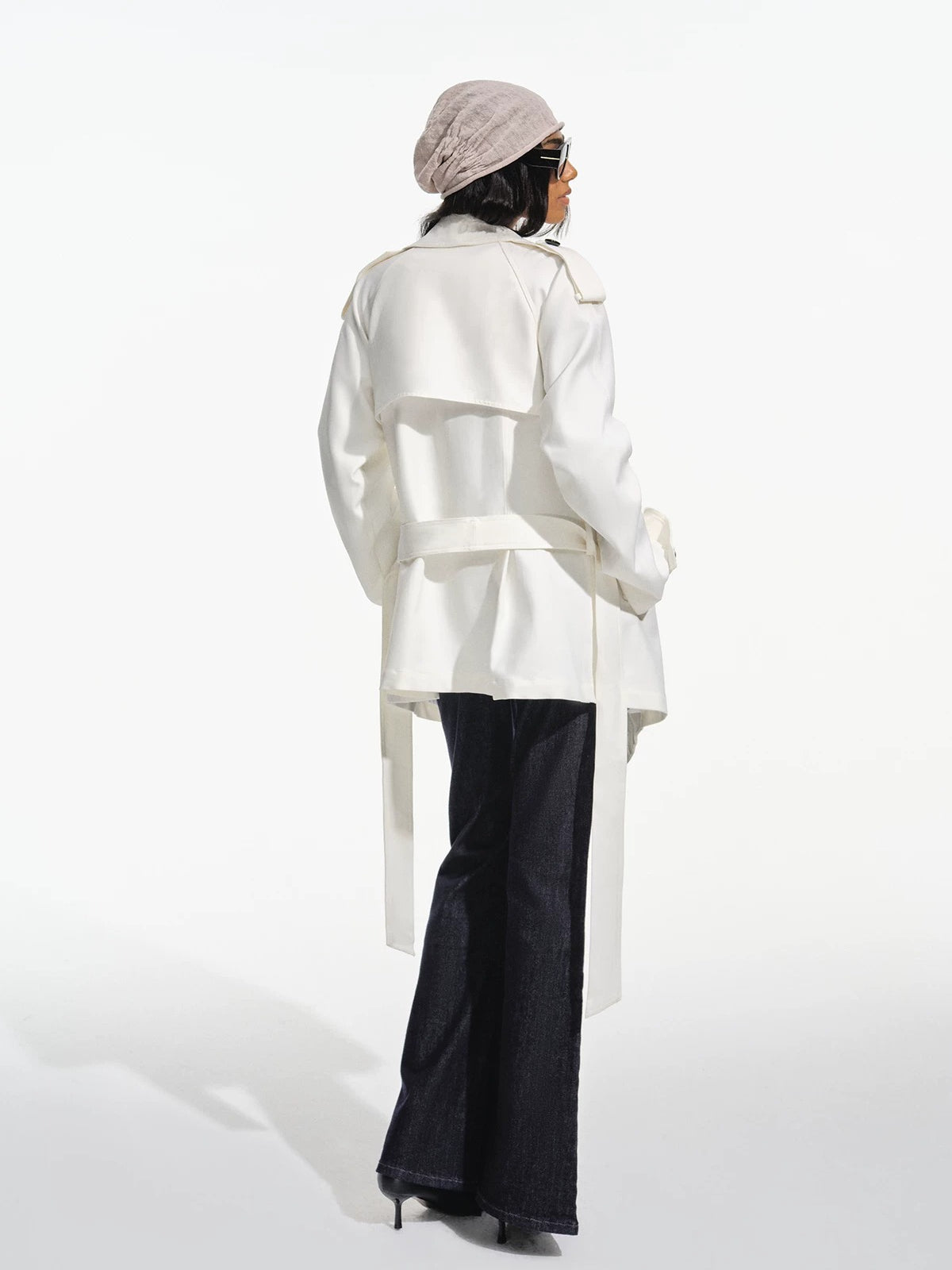 Draped Collar Belted Trench Coat
