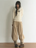 Fur-Trimmed Hooded Toggle Cable-Knit Sweater