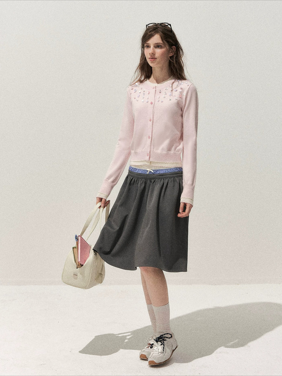 Beaded Contrast Knit Sweater