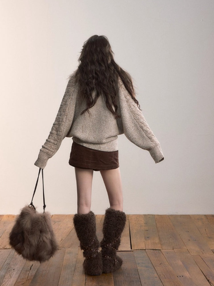 Heavyweight Detachable Fur Collar Cardigan
