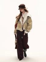 Plaid Faux-Fur Collar Casual Jacket