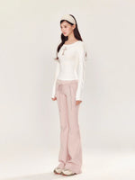 Embroidery Hollow Cross Long Sleeve Top