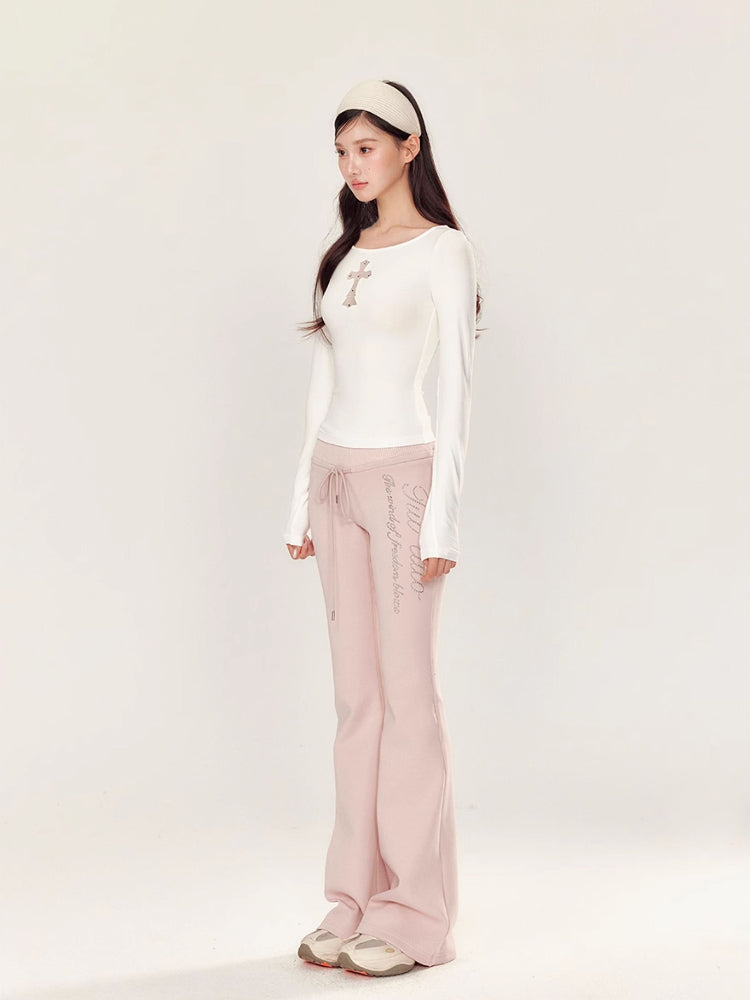 Embroidery Hollow Cross Long Sleeve Top